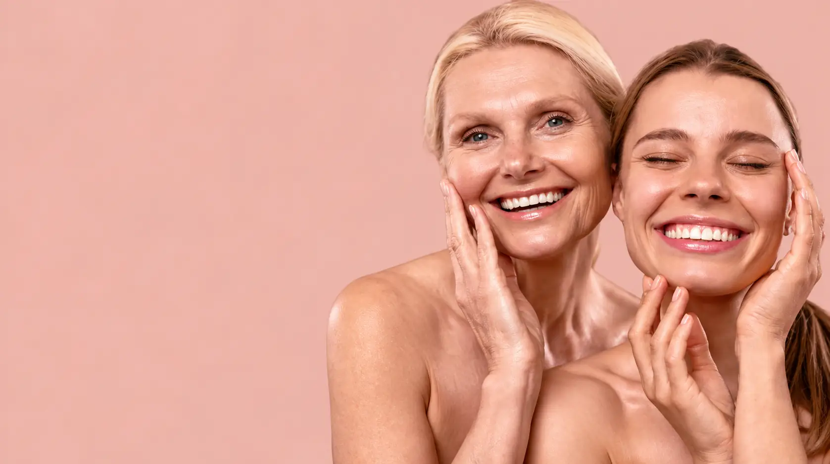 Two smiling women with glowing skin