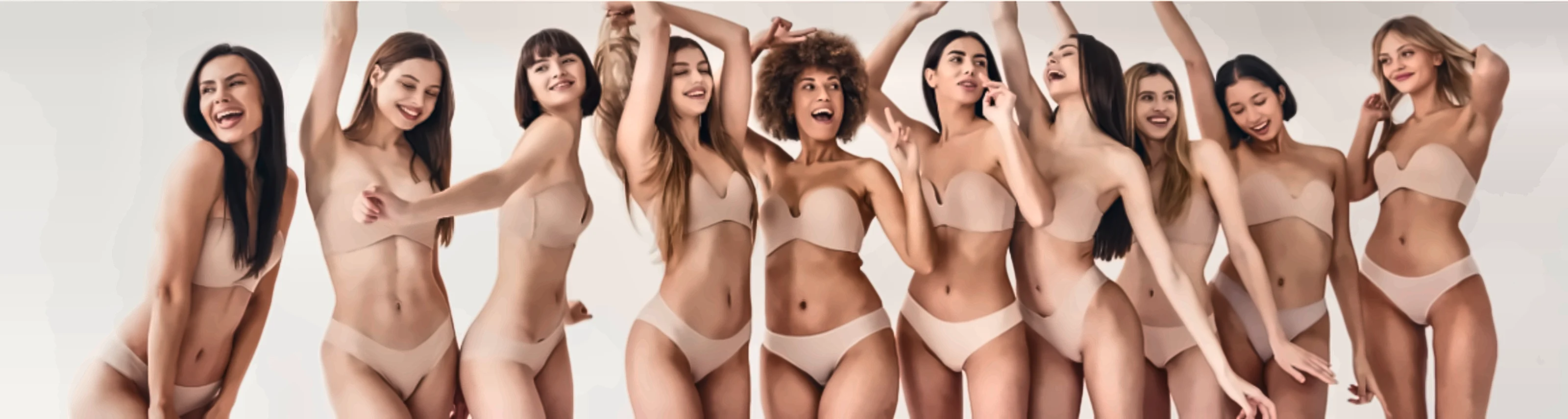 A line of smiling, confident women